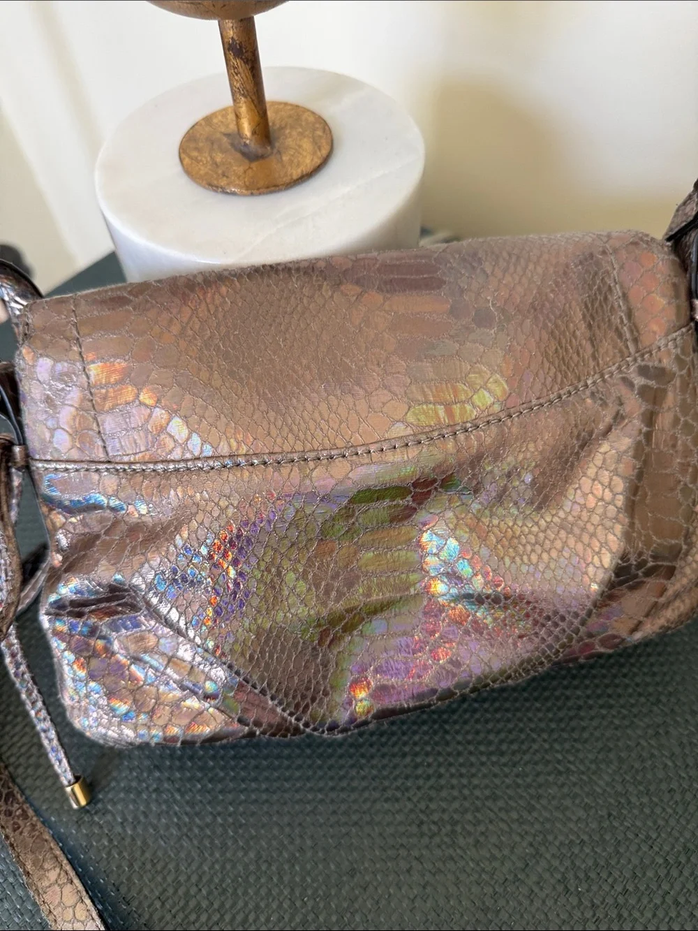 Juicy Couture Bronze Snake Embossed Crossbody Bag Gold Crown Vintage - Picture 5 of 9